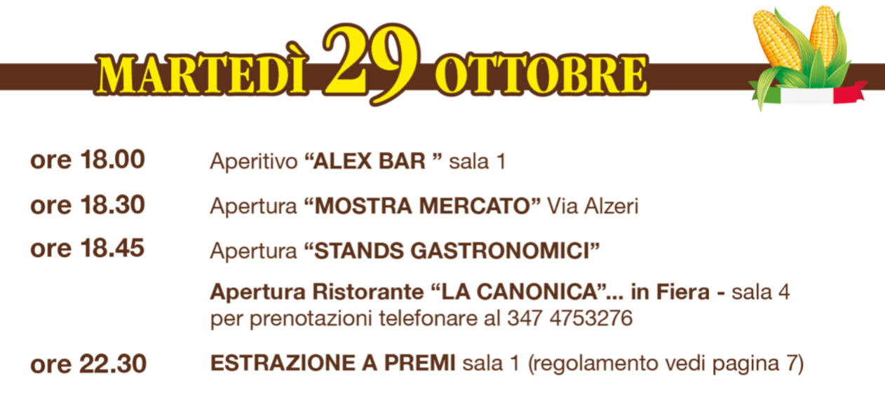 Martedì 29 Ottobre