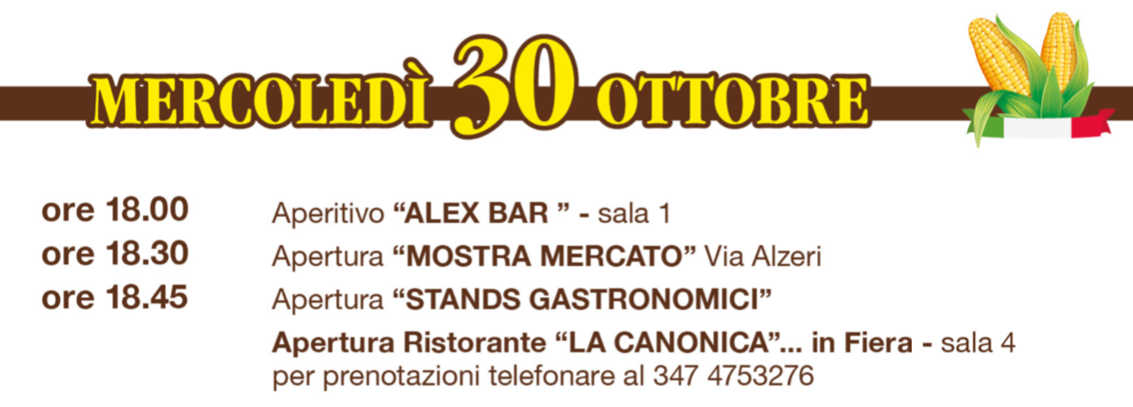 Mercoledì 30 ottobre
